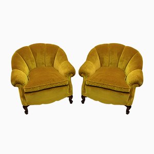 Mid-Century Modern Italian Velvet Lounge Chairs, 1950s, Set of 2-FER-697340