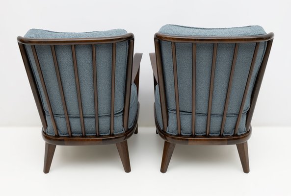 Mid-Century Modern Italian Walnut and Bouclè Armchairs, 1950s, Set of 2-FER-1811606