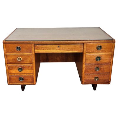 Mid-Century Modern Italian Walnut, Brass & Glass Writing Desk, 1950s-EUP-1385794