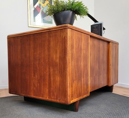 Mid-Century Modern Italian Walnut, Brass & Glass Writing Desk, 1950s-EUP-1385794