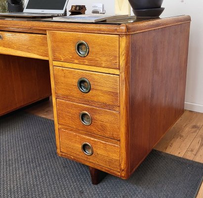 Mid-Century Modern Italian Walnut, Brass & Glass Writing Desk, 1950s-EUP-1385794