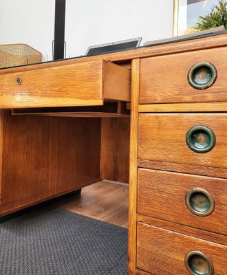 Mid-Century Modern Italian Walnut, Brass & Glass Writing Desk, 1950s-EUP-1385794