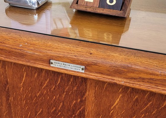 Mid-Century Modern Italian Walnut, Brass & Glass Writing Desk, 1950s-EUP-1385794