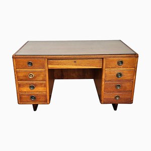 Mid-Century Modern Italian Walnut, Brass & Glass Writing Desk, 1950s-EUP-1385794