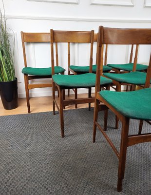 Mid-Century Modern Italian Walnut & Upholstered Dining Chairs, 1950s, Set of 6-EUP-1437168