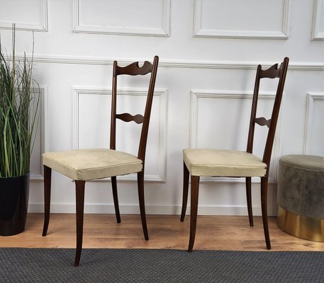 Mid-Century Modern Italian Walnut & Upholstered Dining Chairs, 1950s, Set of 6-EUP-1437165