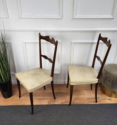 Mid-Century Modern Italian Walnut & Upholstered Dining Chairs, 1950s, Set of 6-EUP-1437165