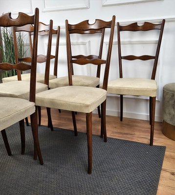 Mid-Century Modern Italian Walnut & Upholstered Dining Chairs, 1950s, Set of 6-EUP-1437165