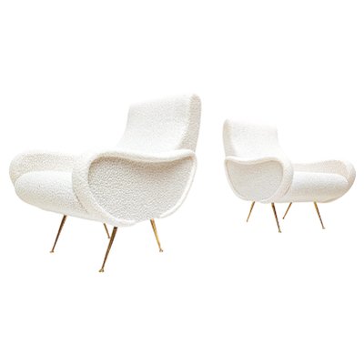 Mid-Century Modern Italian White Boucle Armchairs, 1950s, Set of 2-FGA-1346610