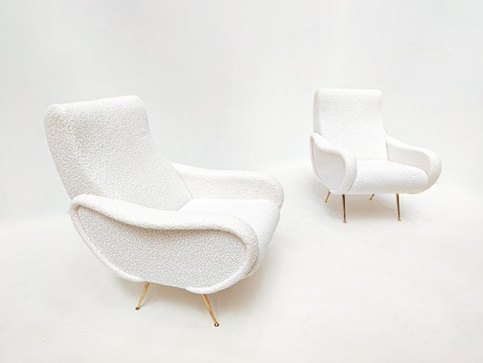 Mid-Century Modern Italian White Boucle Armchairs, 1950s, Set of 2-FGA-1346610