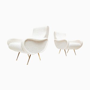 Mid-Century Modern Italian White Boucle Armchairs, 1950s, Set of 2-FGA-1346610