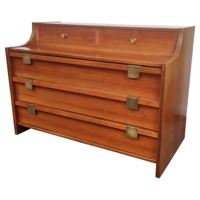 Mid-Century Modern Italian Wood and Brass Sideboard Chest of Drawers, 1960s-EUP-1099106