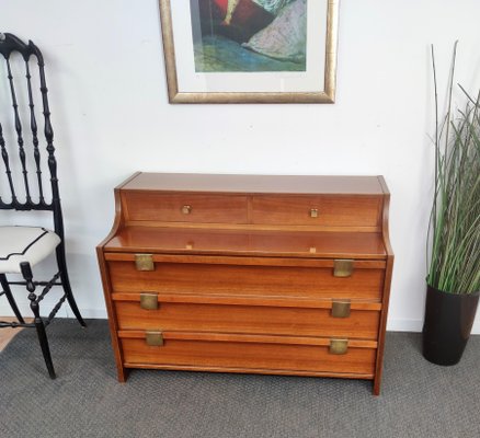 Mid-Century Modern Italian Wood and Brass Sideboard Chest of Drawers, 1960s-EUP-1099106