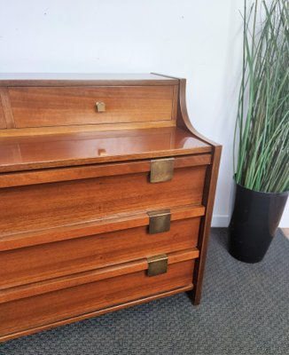 Mid-Century Modern Italian Wood and Brass Sideboard Chest of Drawers, 1960s-EUP-1099106