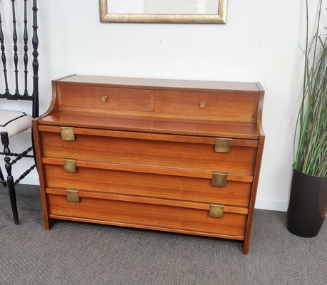 Mid-Century Modern Italian Wood and Brass Sideboard Chest of Drawers, 1960s-EUP-1099106