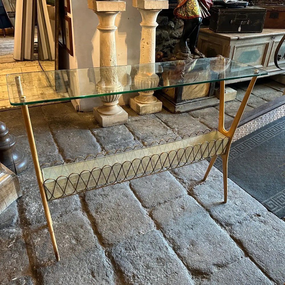 Mid-Century Modern Italian Wood and Glass Console attributed to Cesare Lacca, 1950s