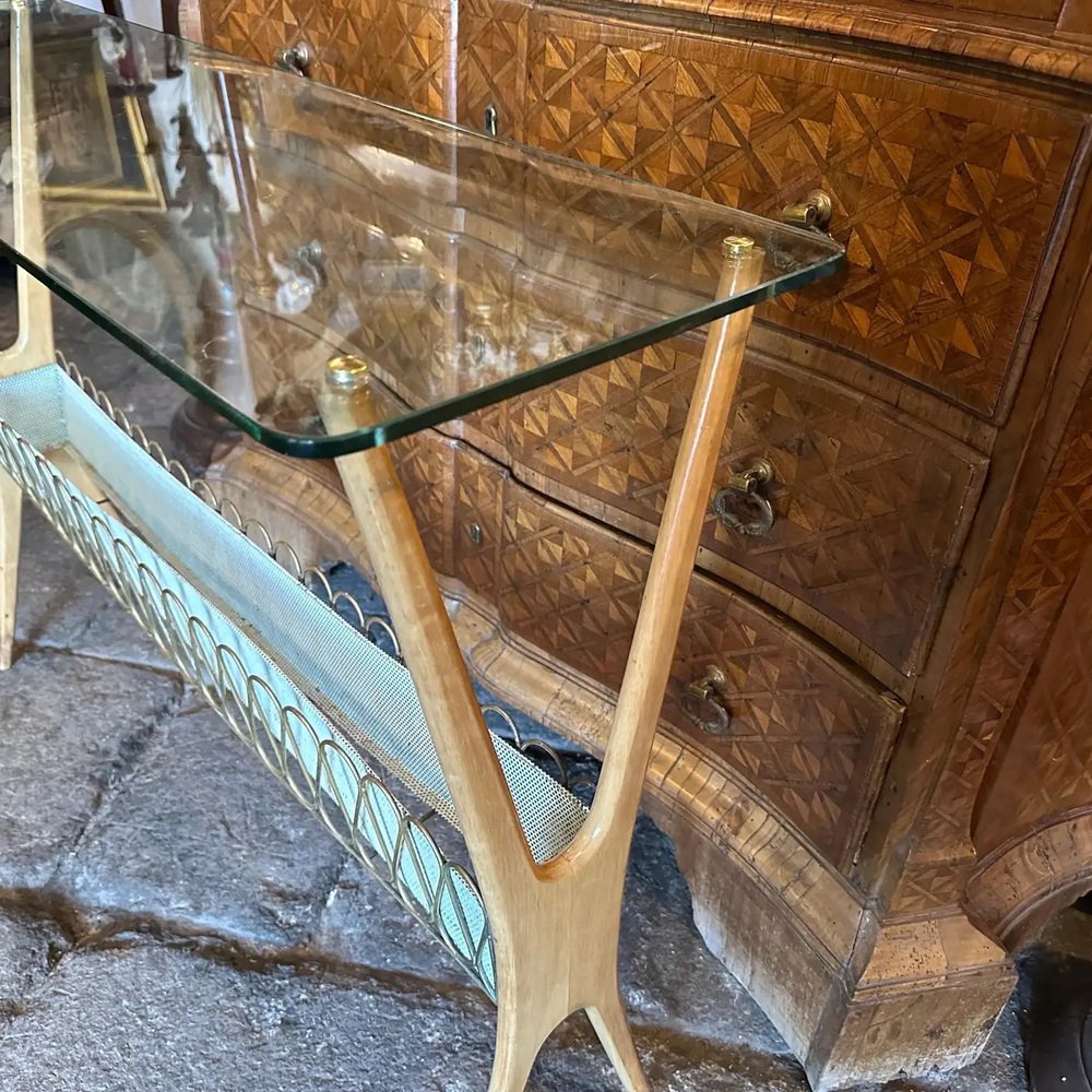 Mid-Century Modern Italian Wood and Glass Console attributed to Cesare Lacca, 1950s