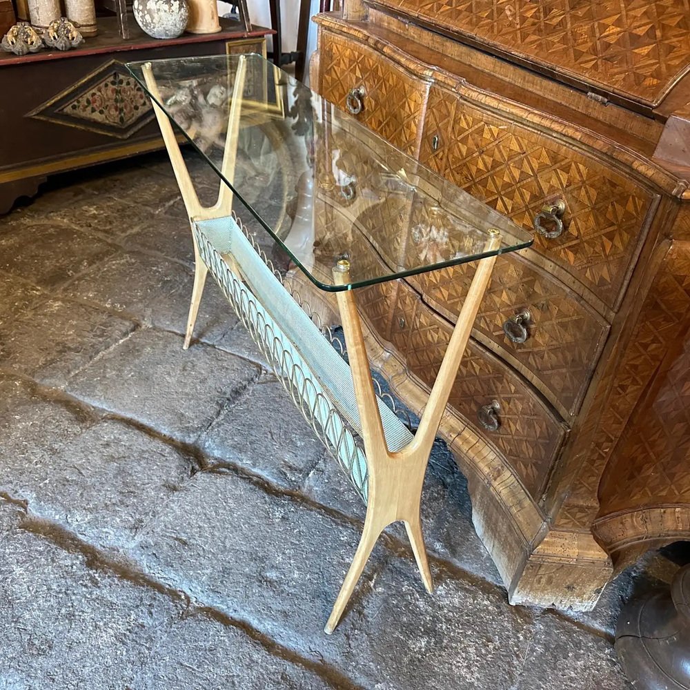 Mid-Century Modern Italian Wood and Glass Console attributed to Cesare Lacca, 1950s