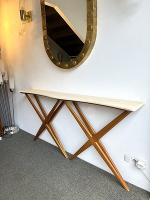 Mid-Century Modern Italian Wood and Marble Wave Console Table, 1980s-FUE-1758442