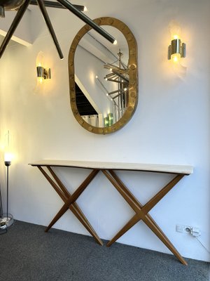 Mid-Century Modern Italian Wood and Marble Wave Console Table, 1980s-FUE-1758442