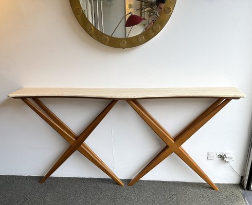 Mid-Century Modern Italian Wood and Marble Wave Console Table, 1980s-FUE-1758442