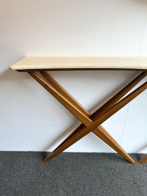 Mid-Century Modern Italian Wood and Marble Wave Console Table, 1980s-FUE-1758442