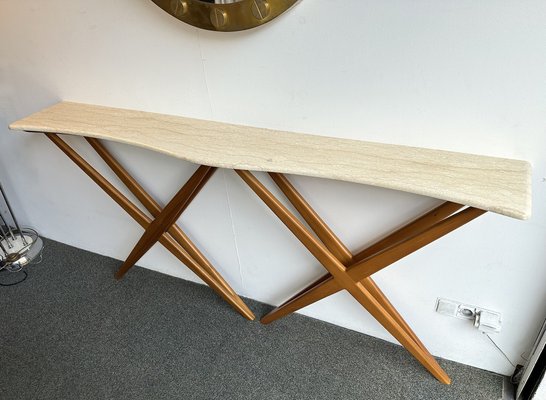 Mid-Century Modern Italian Wood and Marble Wave Console Table, 1980s-FUE-1758442