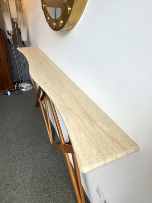 Mid-Century Modern Italian Wood and Marble Wave Console Table, 1980s-FUE-1758442