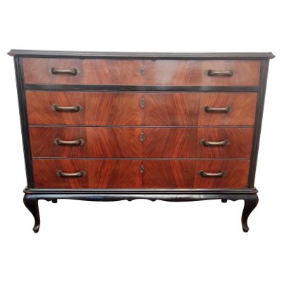 Mid-Century Modern Italian Wood & Brass Chest of 4 Drawers-EUP-1106066