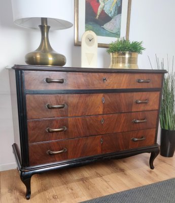 Mid-Century Modern Italian Wood & Brass Chest of 4 Drawers-EUP-1106066