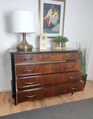 Mid-Century Modern Italian Wood & Brass Chest of 4 Drawers-EUP-1106066