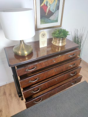 Mid-Century Modern Italian Wood & Brass Chest of 4 Drawers-EUP-1106066