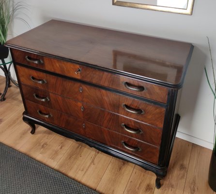 Mid-Century Modern Italian Wood & Brass Chest of 4 Drawers-EUP-1106066