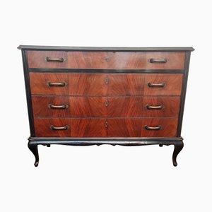 Mid-Century Modern Italian Wood & Brass Chest of 4 Drawers-EUP-1106066