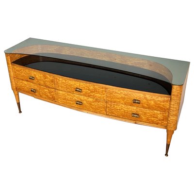 Mid-Century Modern Italian Wood, Glass & Brass Sideboard by Paolo Buffa, 1950s-EUP-1384975