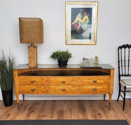 Mid-Century Modern Italian Wood, Glass & Brass Sideboard by Paolo Buffa, 1950s-EUP-1384975