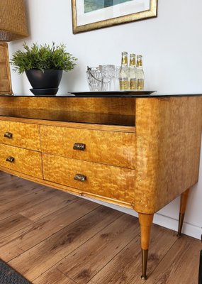 Mid-Century Modern Italian Wood, Glass & Brass Sideboard by Paolo Buffa, 1950s-EUP-1384975