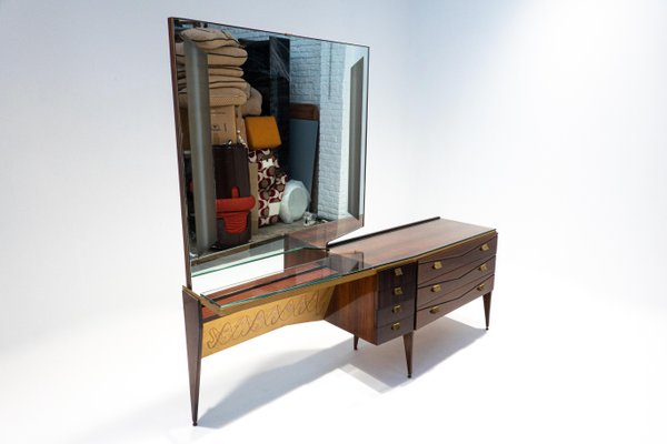 Mid-Century Modern Italian Wooden Dressing Table with Lightning Mirror, 1960s-FGA-1147495