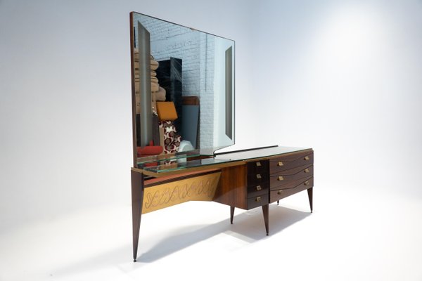 Mid-Century Modern Italian Wooden Dressing Table with Lightning Mirror, 1960s-FGA-1147495