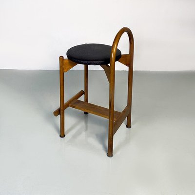 Mid-Century Modern Italian Wooden Structure & Faux Leather Seat High Stool, 1970s-GDD-1428339