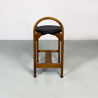 Mid-Century Modern Italian Wooden Structure & Faux Leather Seat High Stool, 1970s-GDD-1428339