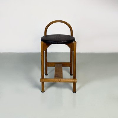 Mid-Century Modern Italian Wooden Structure & Faux Leather Seat High Stool, 1970s-GDD-1428339