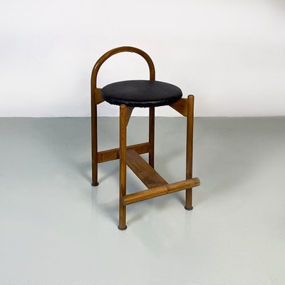 Mid-Century Modern Italian Wooden Structure & Faux Leather Seat High Stool, 1970s-GDD-1428339