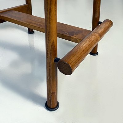 Mid-Century Modern Italian Wooden Structure & Faux Leather Seat High Stool, 1970s-GDD-1428339