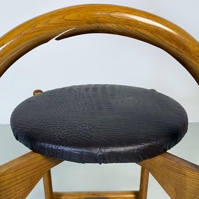 Mid-Century Modern Italian Wooden Structure & Faux Leather Seat High Stool, 1970s-GDD-1428339