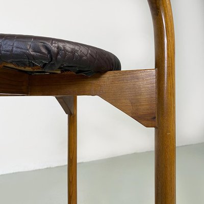 Mid-Century Modern Italian Wooden Structure & Faux Leather Seat High Stool, 1970s-GDD-1428339