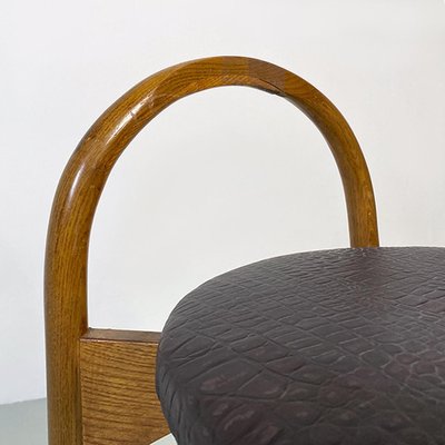 Mid-Century Modern Italian Wooden Structure & Faux Leather Seat High Stool, 1970s-GDD-1428339