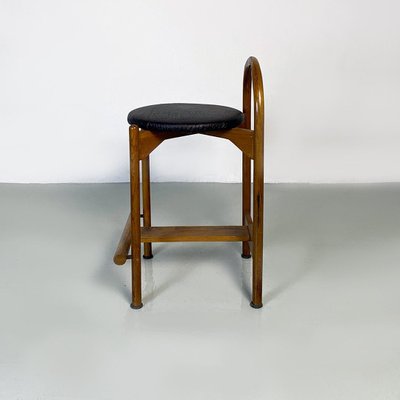 Mid-Century Modern Italian Wooden Structure & Faux Leather Seat High Stool, 1970s-GDD-1428339