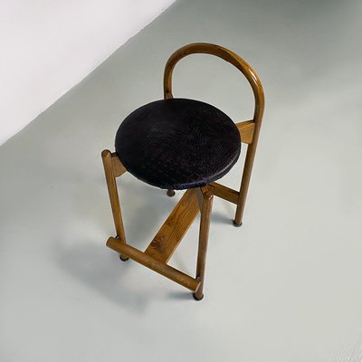 Mid-Century Modern Italian Wooden Structure & Faux Leather Seat High Stool, 1970s-GDD-1428339