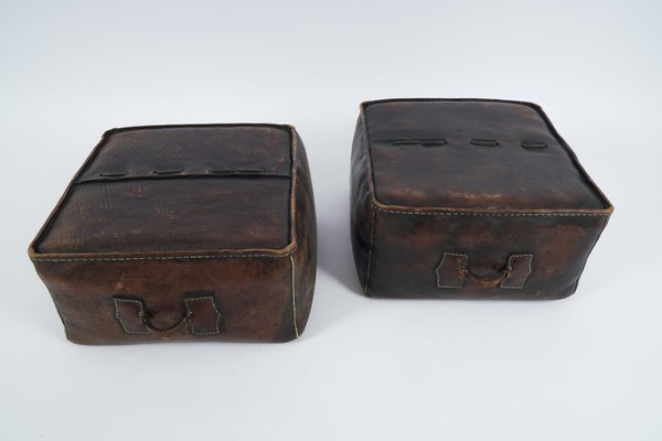 Mid-Century Modern Leather Handmade Neck Poufs, 1960s, Set of 2-KQB-1415032